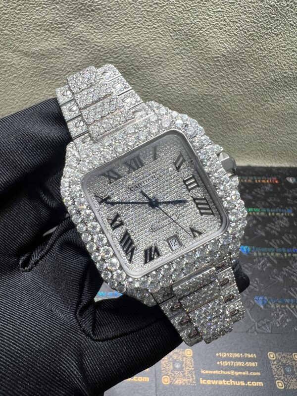 0033 Cartier Santos 40mm White Roman Dial Big Stone Bezel & Case Big Stone Raised Band