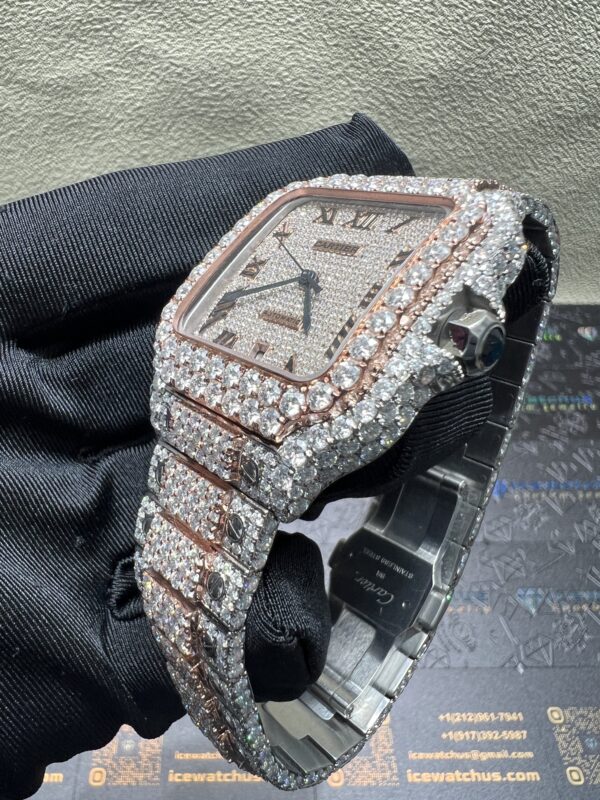0054 Cartier Santos 40mm 2tone Rose Gold & White Roman Dial Big Stone Bezel & Case Big Stone Raised Quick Release Band