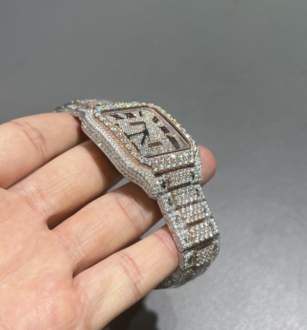 0072 Cartier Santos 40mm 2tone Rose Gold & White Roman Dial Big Stone Bezel Small Stone Case Big Stone Raised Quick Release Band