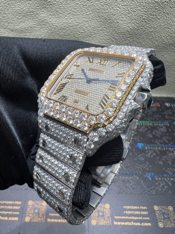 0035 Cartier Santos 40mm 2tone Yellow Gold & White Roman Dial Big Stone Bezel & Case Big Stone Quick Release Band