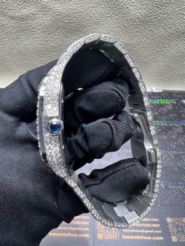 0046 Cartier Santos 40mm White Big Stone Bezel & Case Big Stone Baguette Quick Release Band