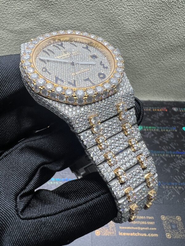 0027Audemars Piguet Royal Oak 15400 41mm 2tone Yellow Gold & White Arabic Dial Big Stone Bezel & Case & Raised Band