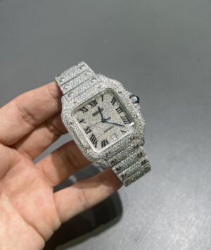 0070 Cartier Santos 40mm White Roman Dial BVF Small Stone Bezel Small Stone Case 4 Rows Quick Release Band