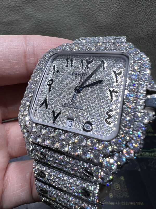 0015 Cartier Santos 40mm White Arabic Dial Big Stone Bezel & Case 3 Rows Band