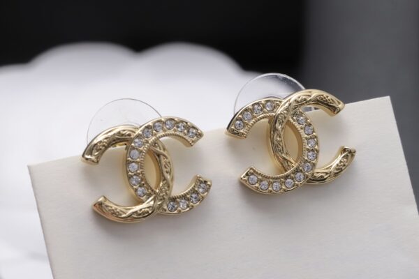 Chanel Half-Diamond Double C Stud Earrings