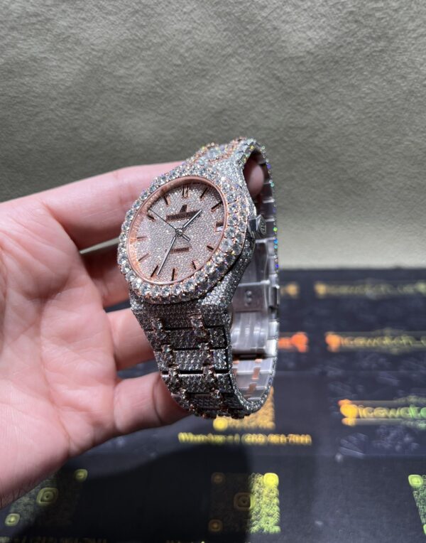 0005 Audemars Piguet Royal Oak 15500 41mm 2tone Rose Gold & White Big Stone Bezel & Case Big Stone Raised Band