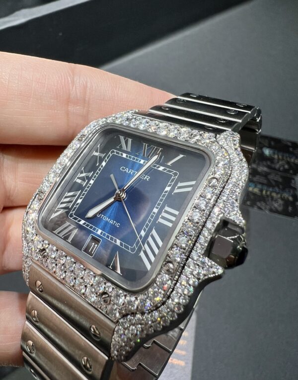 0097 Cartier Santos 40mm White Roman Blue Plain Dial BVF Quick Release Band