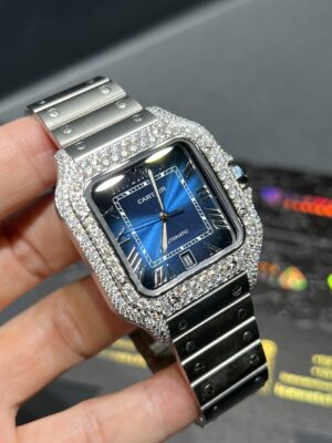 0097 Cartier Santos 40mm White Roman Blue Plain Dial BVF Quick Release Band