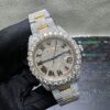 0053 Rolex Datejust 41mm 2tone Yellow Gold & White Roman Dial 1 Row Big Stone Bezel Oyster Band
