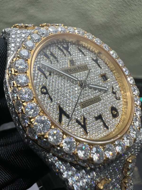 0027Audemars Piguet Royal Oak 15400 41mm 2tone Yellow Gold & White Arabic Dial Big Stone Bezel & Case & Raised Band
