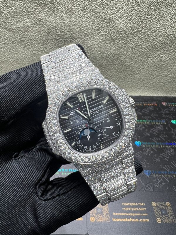 3c35dd8db0679201454654f24e966467 0021 Patek Philippe Nautilus 5712 40mm White Plain Dial Big Stone Bezel & Case Big Stone Band