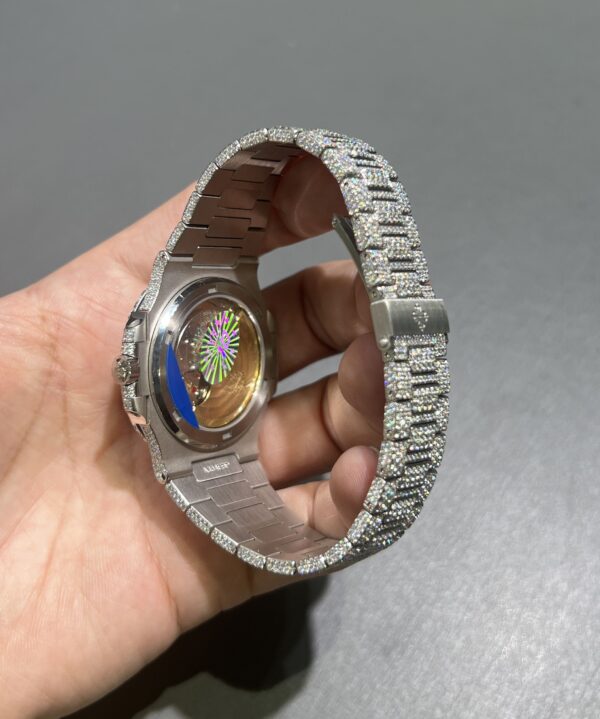 83f1971103273e7a4420affbe7a5f183 0069 Patek Nautilus 5711 40mm Plain White Dial 2 Rows Stone Bezel Small Stone Case & Band