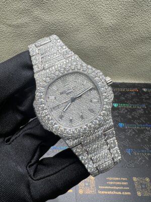 0018 Patek Nautilus 5711 40mm White Baguette Dial Big Stone Bezel & Case Big Stone Band