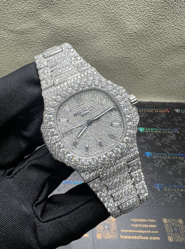 0018 Patek Nautilus 5711 40mm White Baguette Dial Big Stone Bezel & Case Big Stone Band