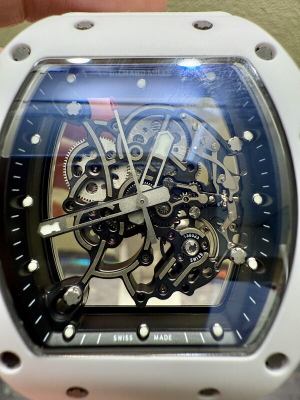 0128 RM055 43mm White ceramic case thinkness 13.5mm Skeleton Dial Super Clone
