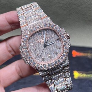 0007 Patek Nautilus 5711 40mm Rose Gold Baguette Dial Big Stone Bezel & Case Big Stone Band